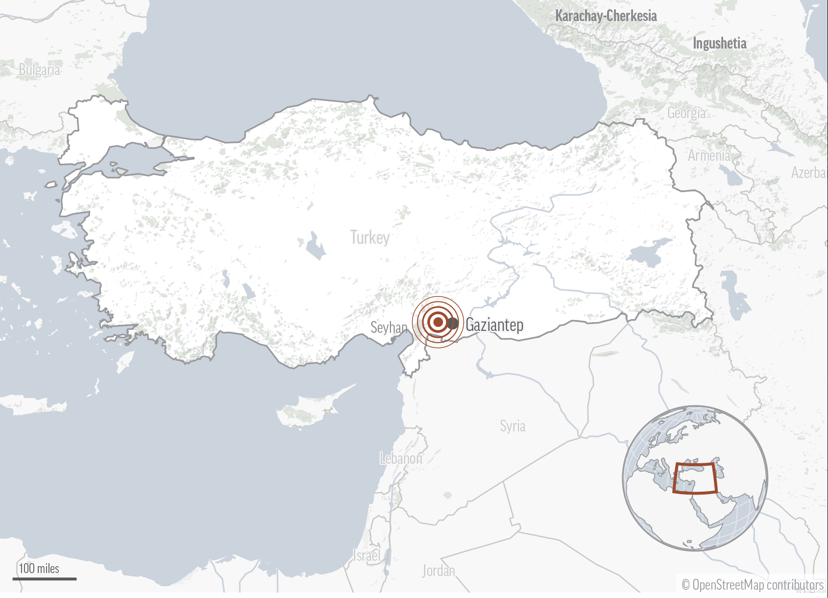 El terremoto tuvo su epicentro al sur de Turquía.  (AP Graphics)