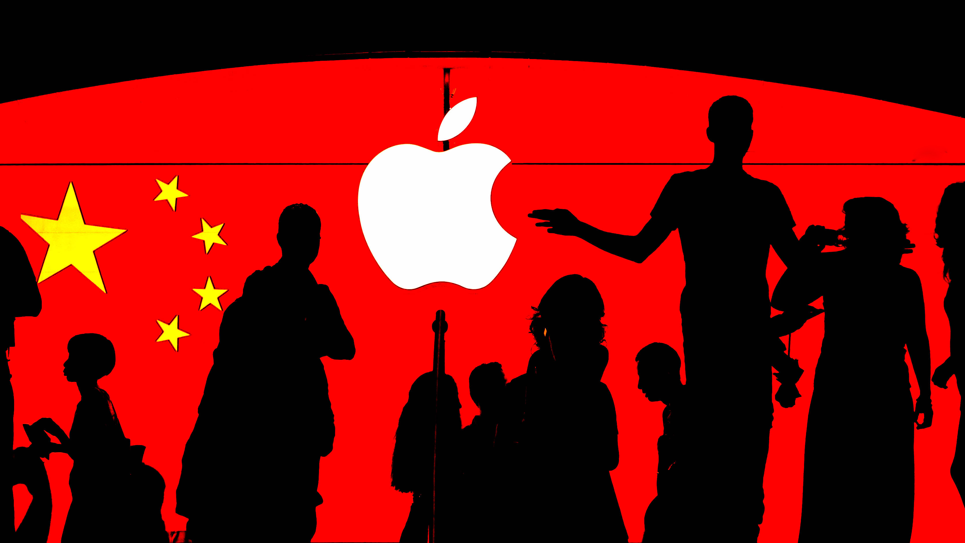 Ilustración del logo de Apple y la bandera china. (foto: Nikkei Asia)