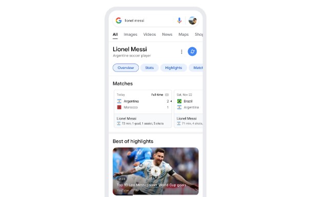 Google permitirá seguir a un jugador en durante el mundial de Qatar 2022. (Captura)