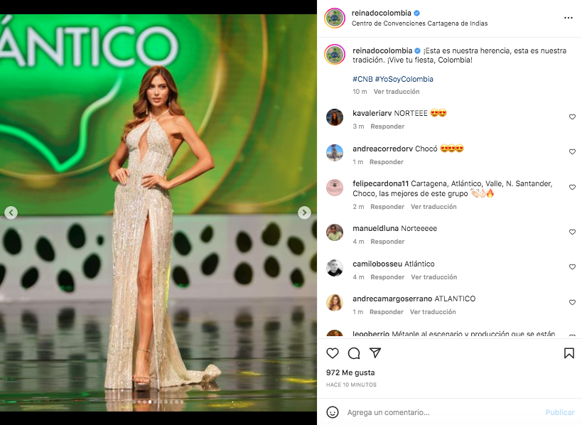 Desfile en traje de noche de las concursantes para Señorita Colombia. Tomada de Instagram @reinadocolombia