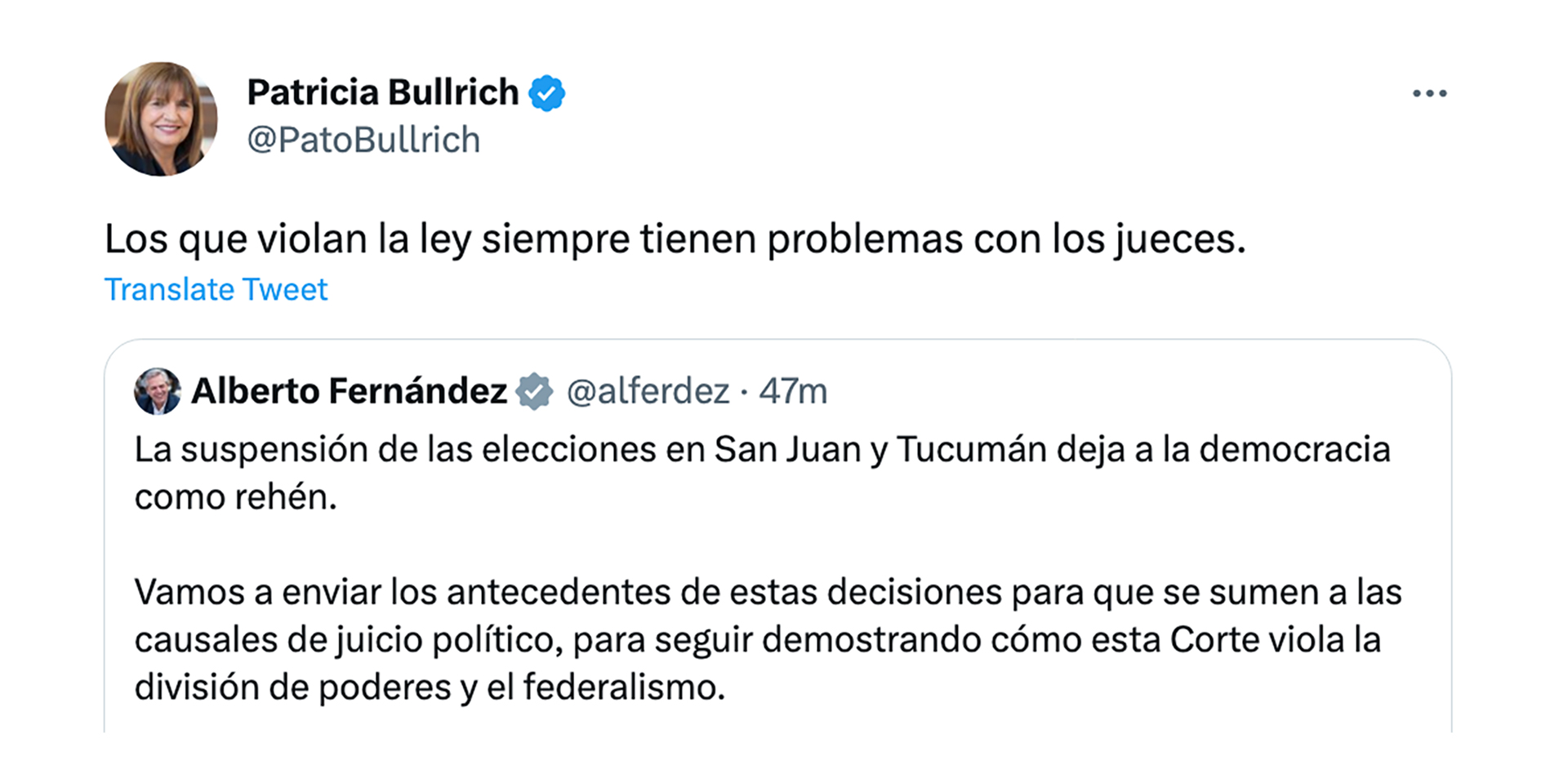 Patricia Bullrich sobre la cadena nacional de Alberto Fernández