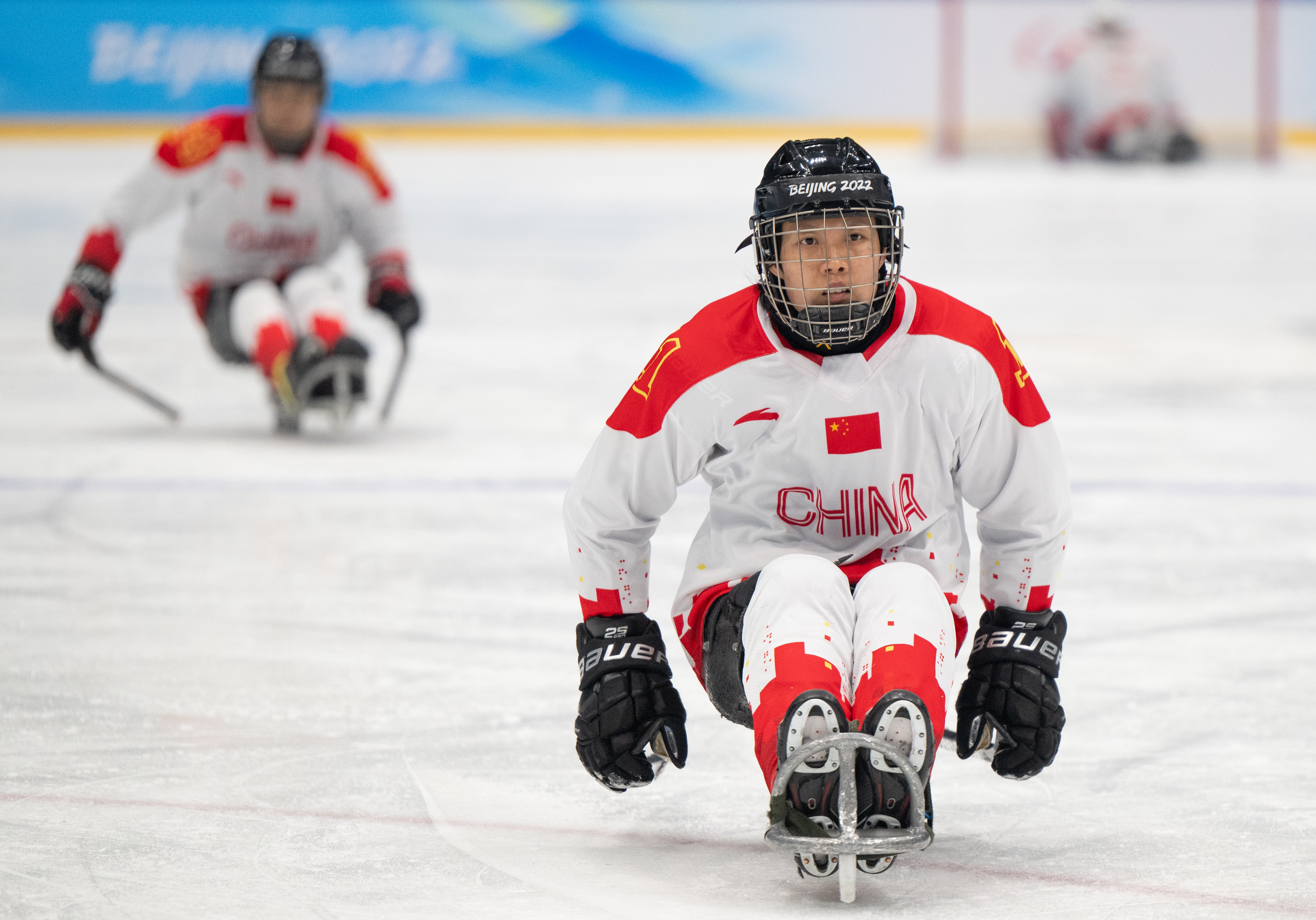 Jing Yu CHN during the Para Ice Hockey Preliminary Round Group B - China vs Italy at The National Indoor Stadium. Beijing 2022 Winter Paralympic Games, Beijing, China, Tuesday 08 March 2022. Photo: OIS/Joel Marklund. Handout image supplied by OIS/IOC