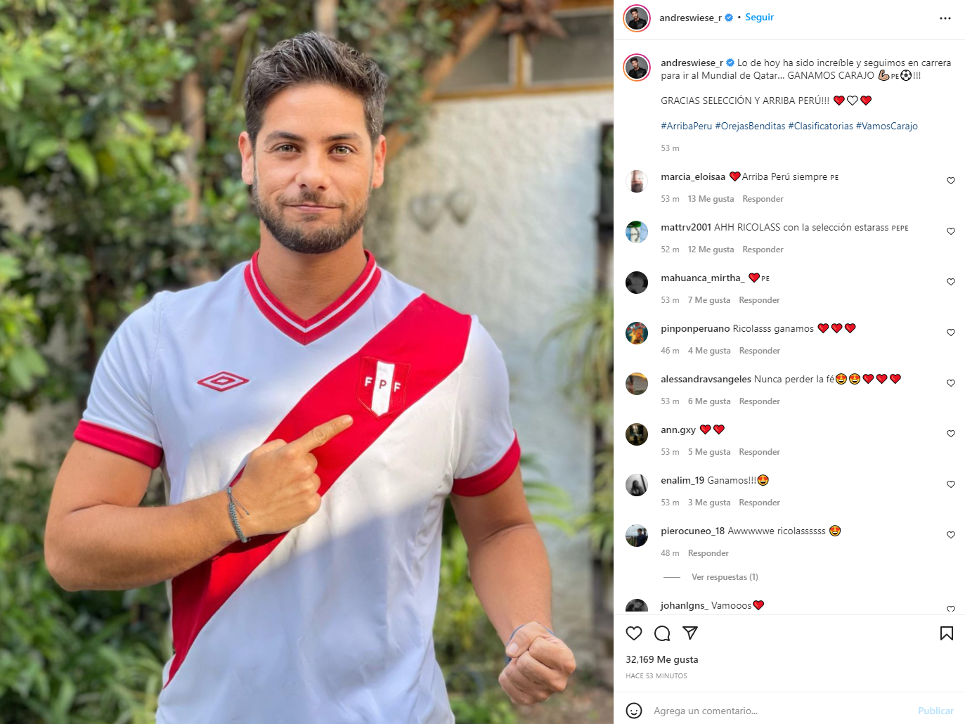 Andrés Wiese emocionado por triunfo de Perú. (Foto: Instagram)