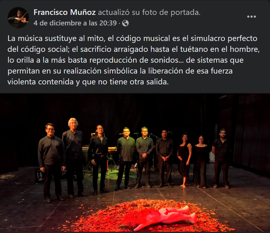 "La música sustituye al mito, el código musical es el simulacro perfecto del código social", compartía el violinista en sus rede sociales 
(Foto: captura de pantalla/Facebook/Francisco Muñoz)