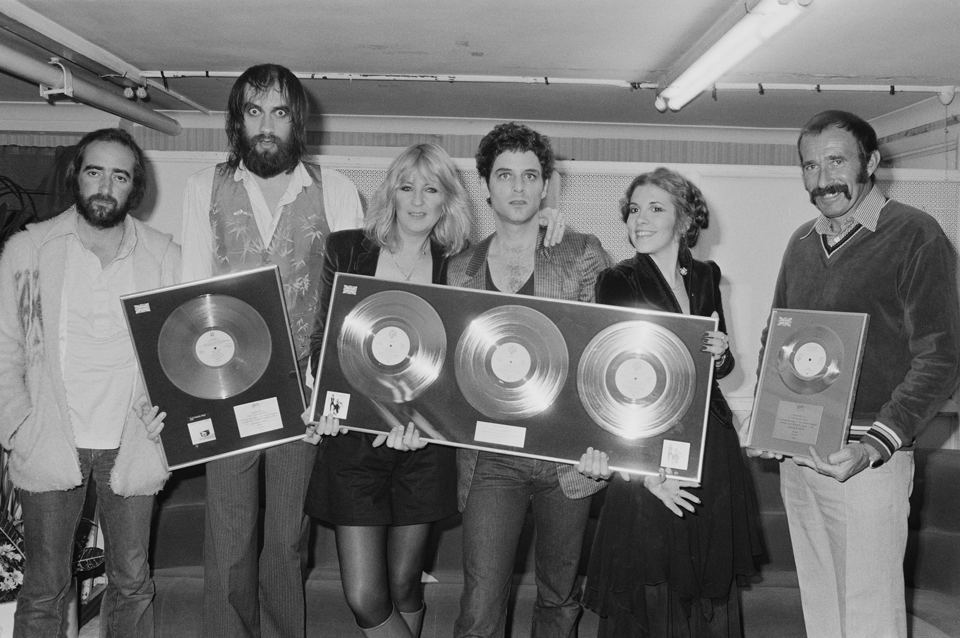 De izquierda a derecha: John McVie, Mick Fleetwood, Christine McVie, Lindsey Buckingham y Stevie Nicks (Foto de Michael Putland/Getty Images)