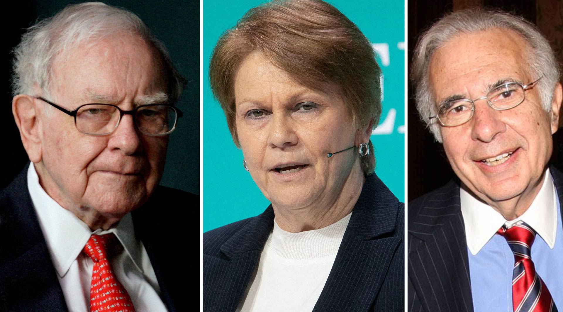 De izquierda a derecha, Buffett (92), Hollub (62) e Icahn (86)
