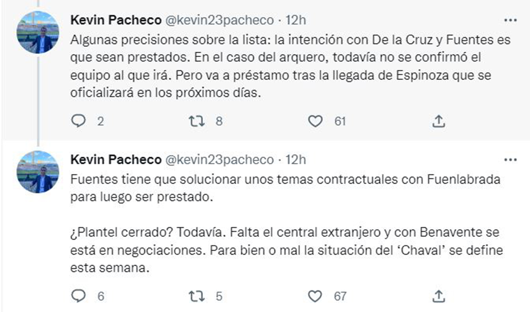 Ángel de la Cruz y Aldair Fuentes serían cedidos a préstamo, según periodista Kevin Pacheco. (Twitter)
