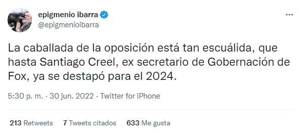 Ibarra ironizó en que la “caballada” de la oposición a la actual administración está tan “escuálida” (Foto: Twitter/@epigmenioibarra)
