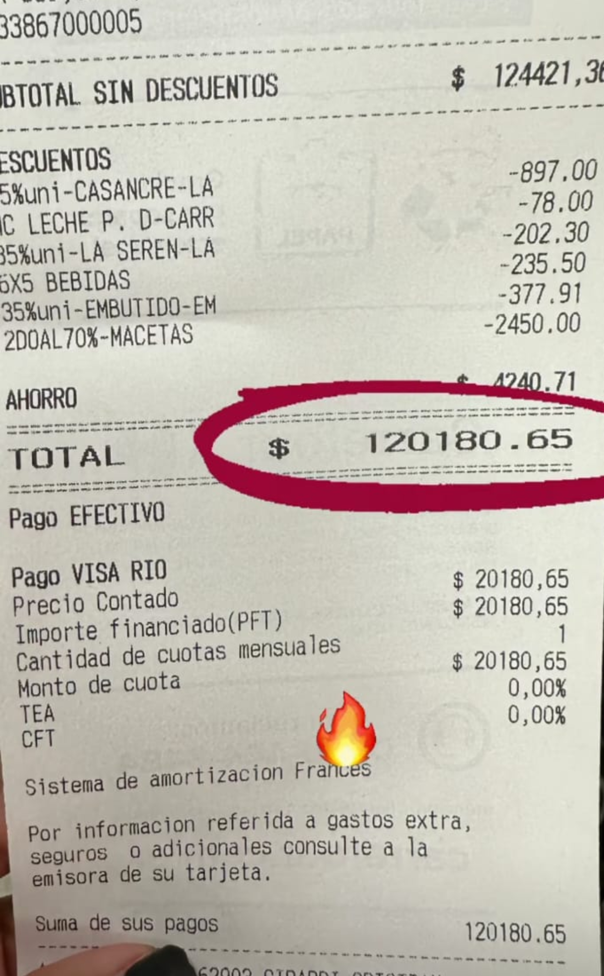 El tiquet de la compra de Barby Franco (Fotos y video: Instagram)
