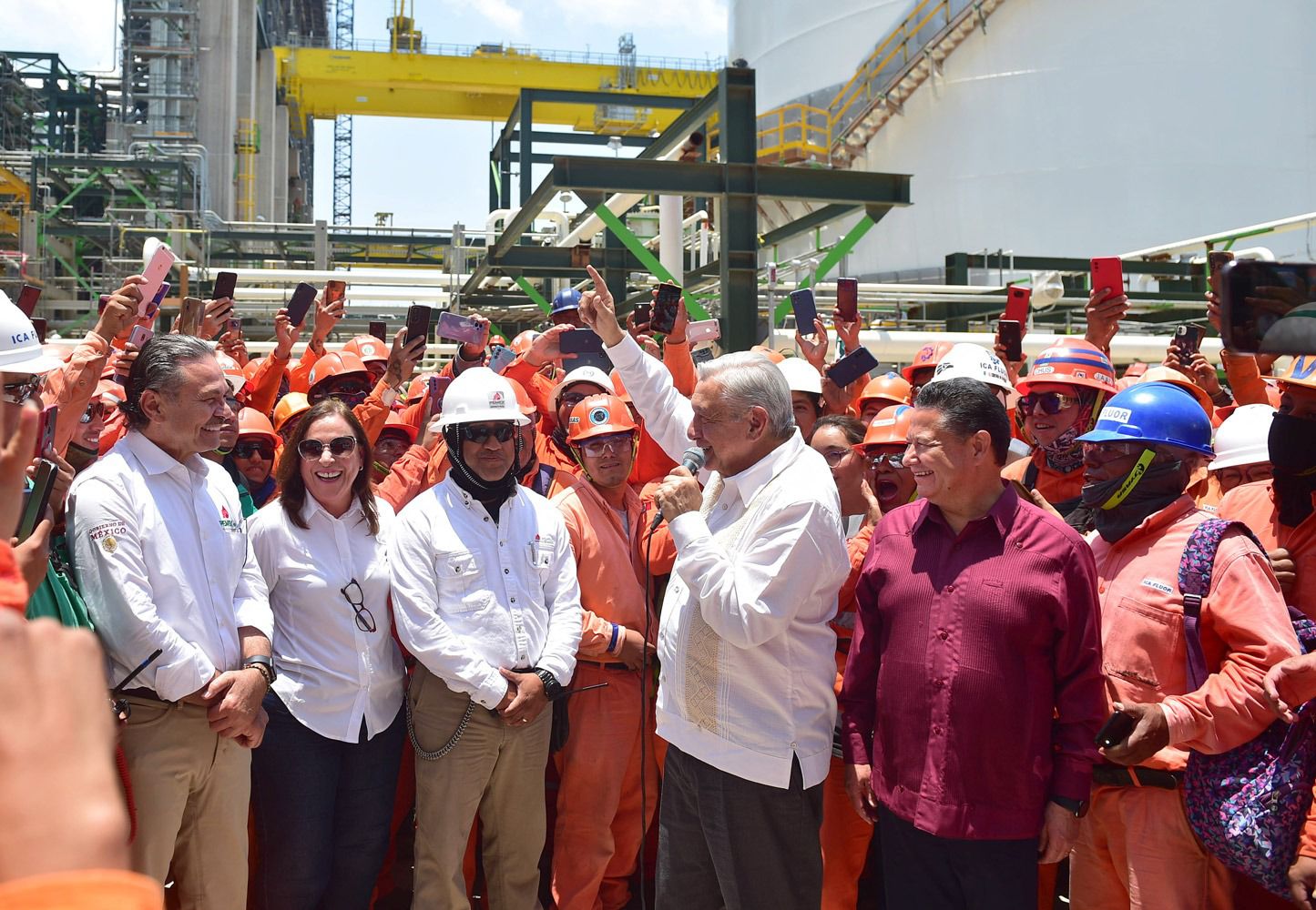 Trabajadores de la refinería de Tula pidieron reeelección de AMLO (Foto: Presidencia)