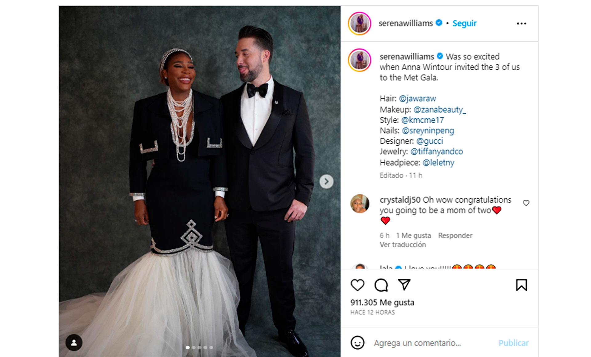 La publicación de Serena Williams para anunciar su embarazo.