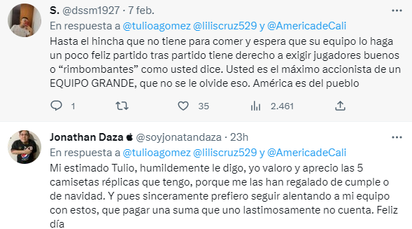 Hinchas del América cuestionan a Tulio Gómez.