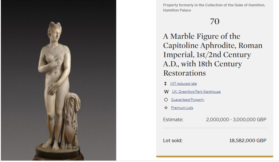 Valor mármol: el precio final de la subasta en el sitio de Sotheby's.
