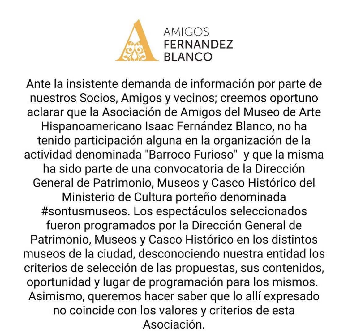 Comunicado completo del Museo Isaac Fernández Blanco