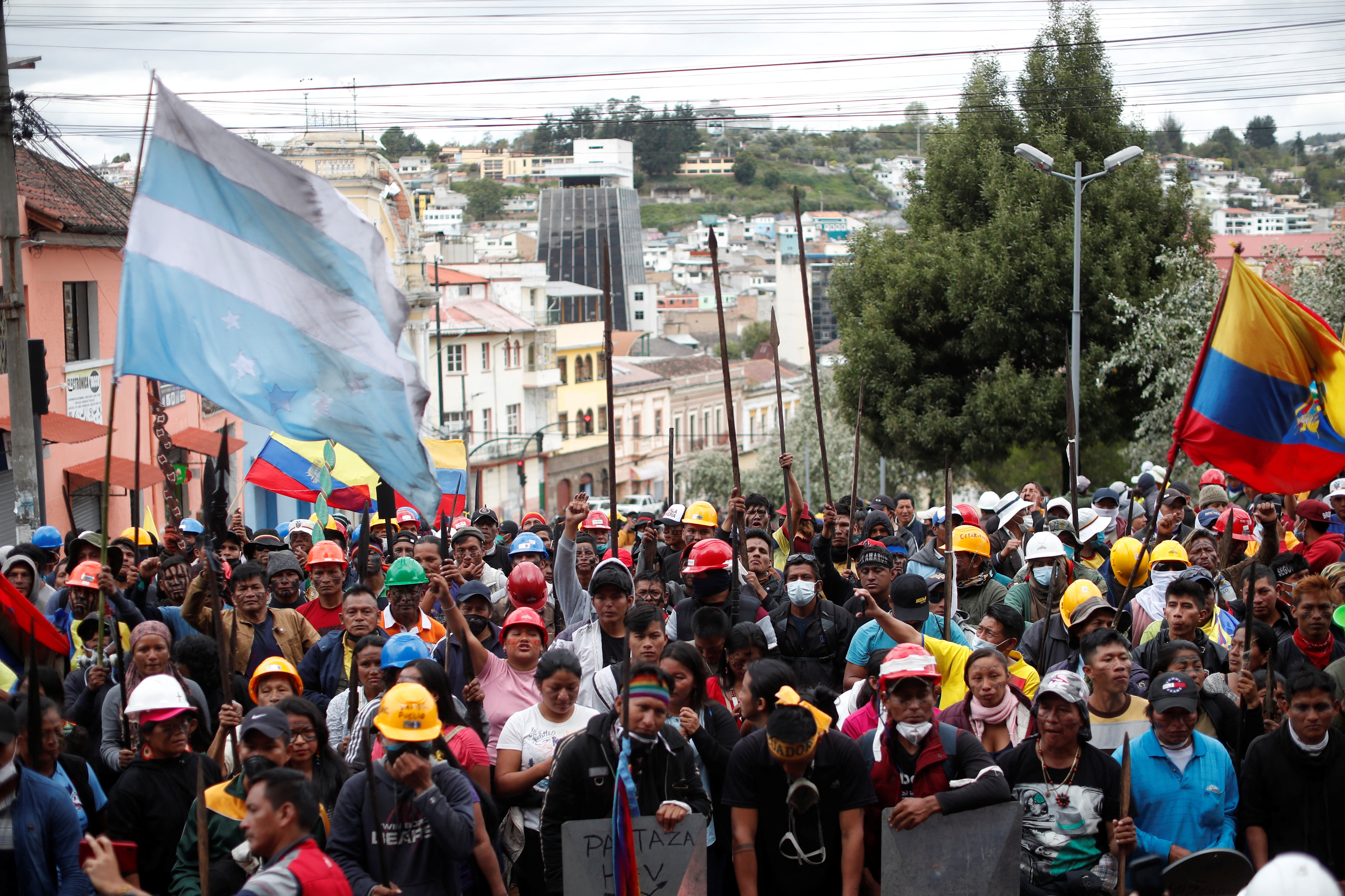 Indigenous people take part in a protest amid a stalemate between the government of President Guillermo Lasso and largely indigenous demonstrators who demand an end to emergency measures, in Quito, Ecuador June 27, 2022. REUTERS/Adriano Machado