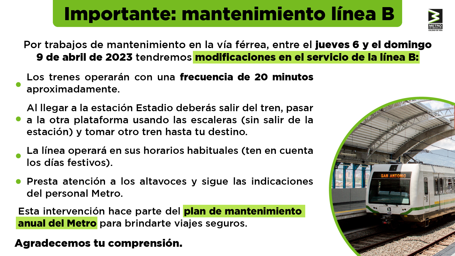 El metro de Medellín tendrá cambios importantes en su operación durante  Semana Santa: les decimos cuáles - Infobae
