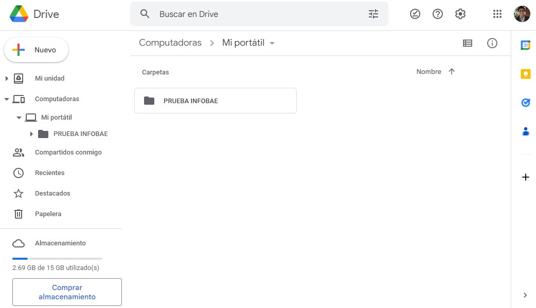 Sincronización de Google Drive con el almacenamiento de un computador. (Captura)