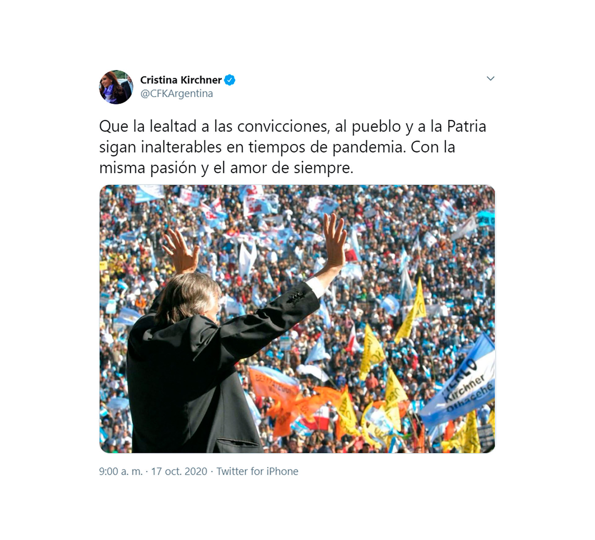 El tuit de la vicepresidenta (@CFKArgentina)