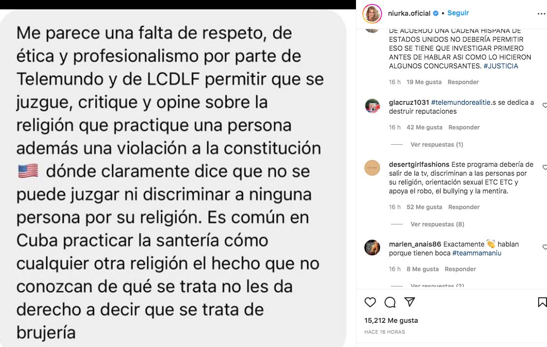 Niurka emitió un comunicado (Foto: IG @niurka.oficial)