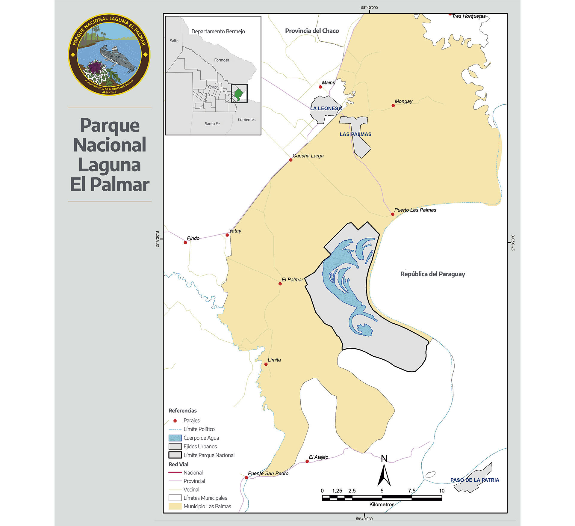 El Parque cuenta con una superficie aproximada de 5 mil hectáreas, de las cuales 3 mil pertenecen a humedales. Se encuentra ubicado a 70 kilómetros de Resistencia, la capital de Chaco (argentina.gob.ar)