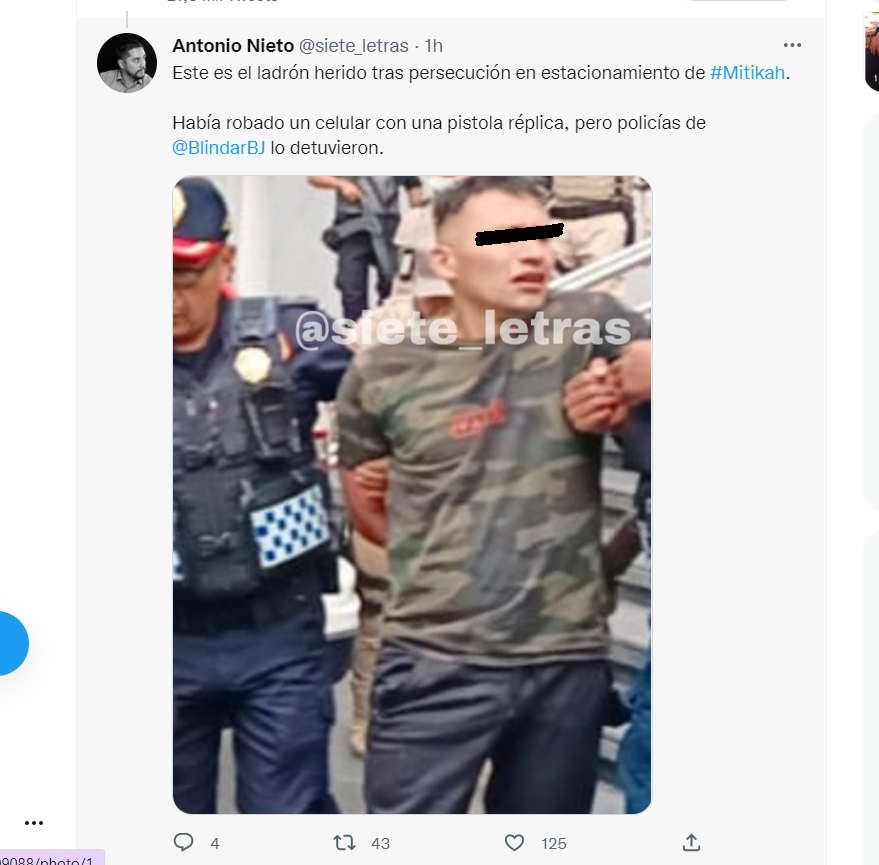 El presunto criminal fue detenido por policías de la alcaldía Benito Juárez
(Foto: captura de pantalla/Twitter/@siete_letras)