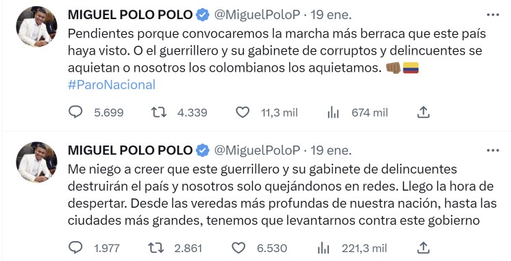 Trinos Polo Polo contra el presidente Gustavo Petro