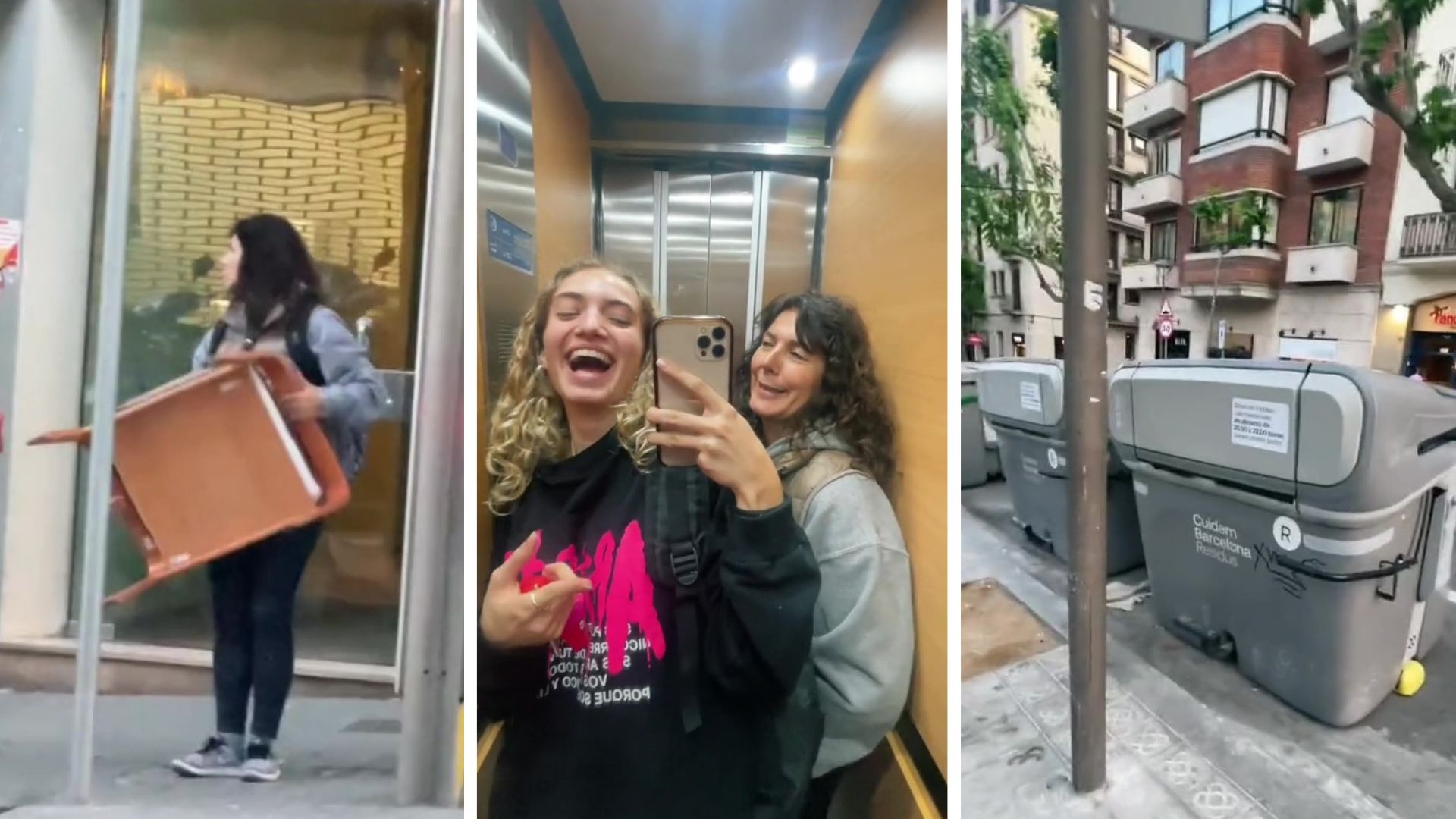 Dos argentinas recorren la basura de las calles de Barcelona en busca de muebles para equipar su hogar