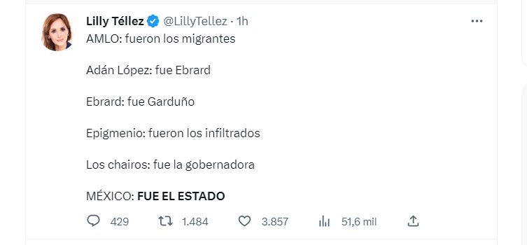 La senadora panista se sumó al hashtag FUE EL ESTADO en redes sociales 
(Captura de pantalla)