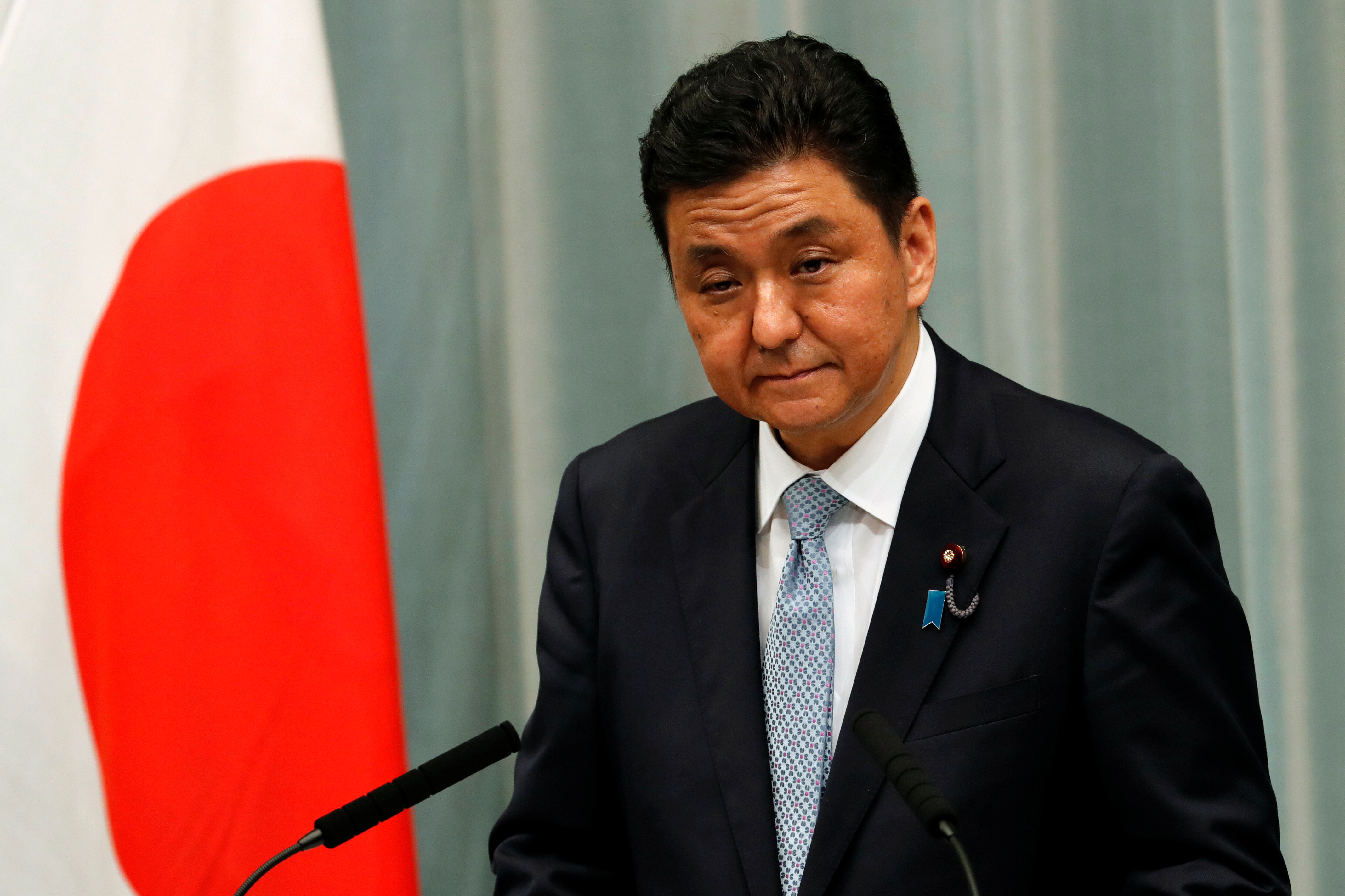 El ministro de Defensa de Japón, Nobuo Kishi, asiste a una conferencia de prensa en Tokio, Japón (Reuters)