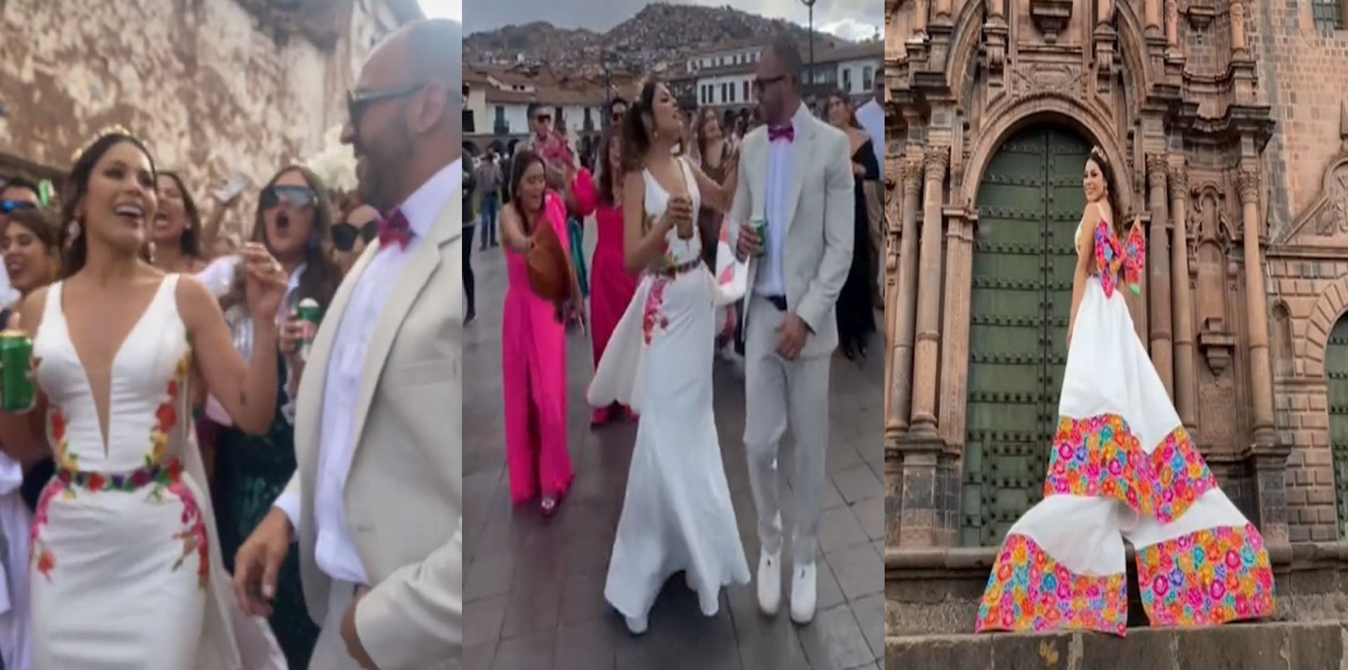Pareja celebra su boda en las calles del Cusco y la novia se luce con hemoros vestido con bordados típicos