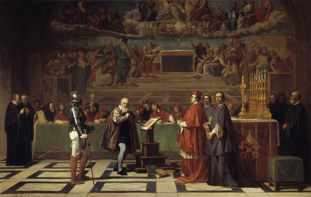 Galileo fue sometido a juicio en dos oportunidades. Sobre el segundo, celebrado en 1633, rondan aún algunos misterios. Cuadro Galileo ante la Oficina Santa, de Joseph Nicolas Robert-Fleury