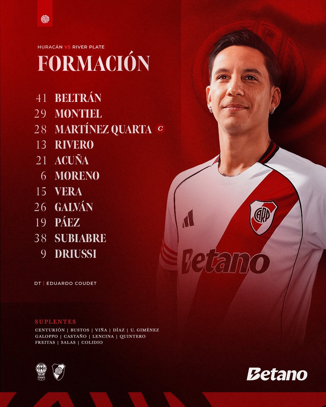 En el debut del Chacho Coudet, River Plate visitar&aacute; a Hurac&aacute;n por el Torneo Apertura: formaciones confirmadas