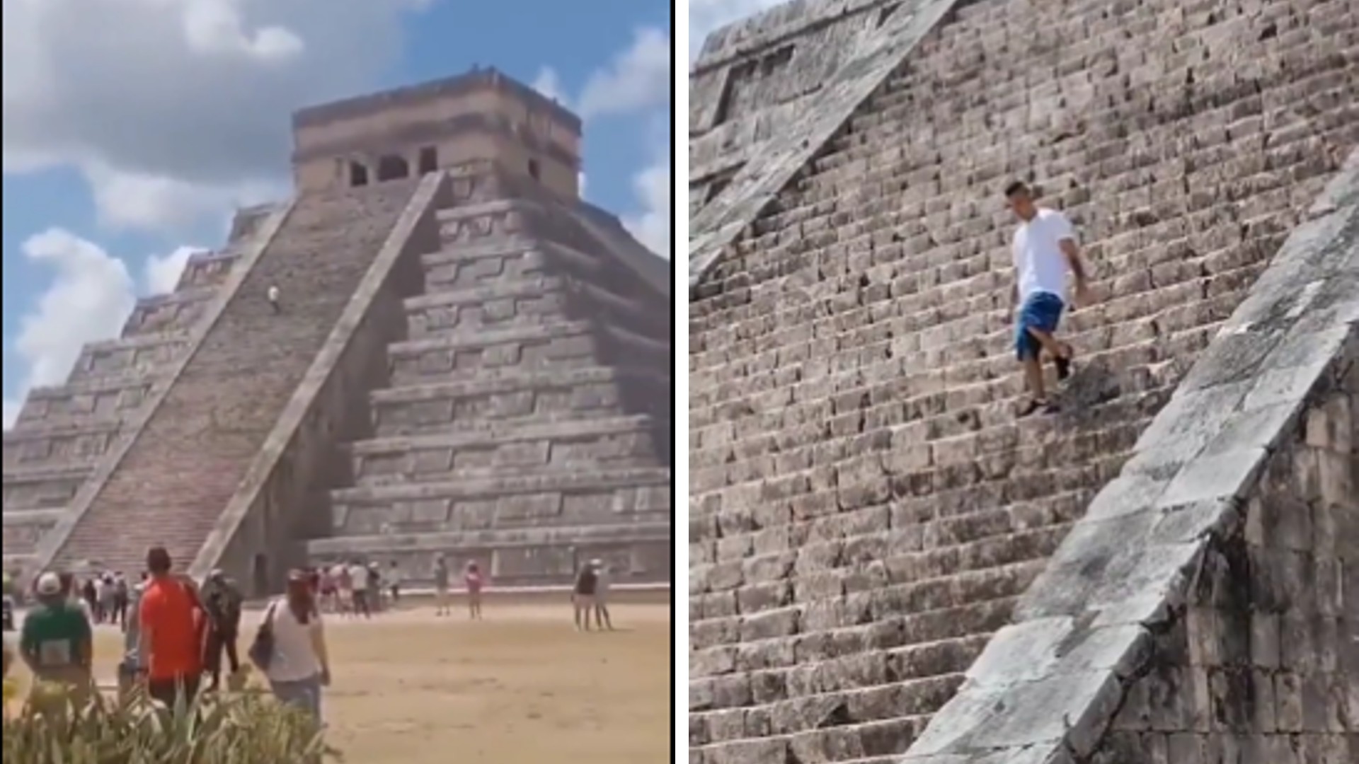 Otra vez un turista subió a la cima de la pirámide de Kukulcán, en Chichén Itzá