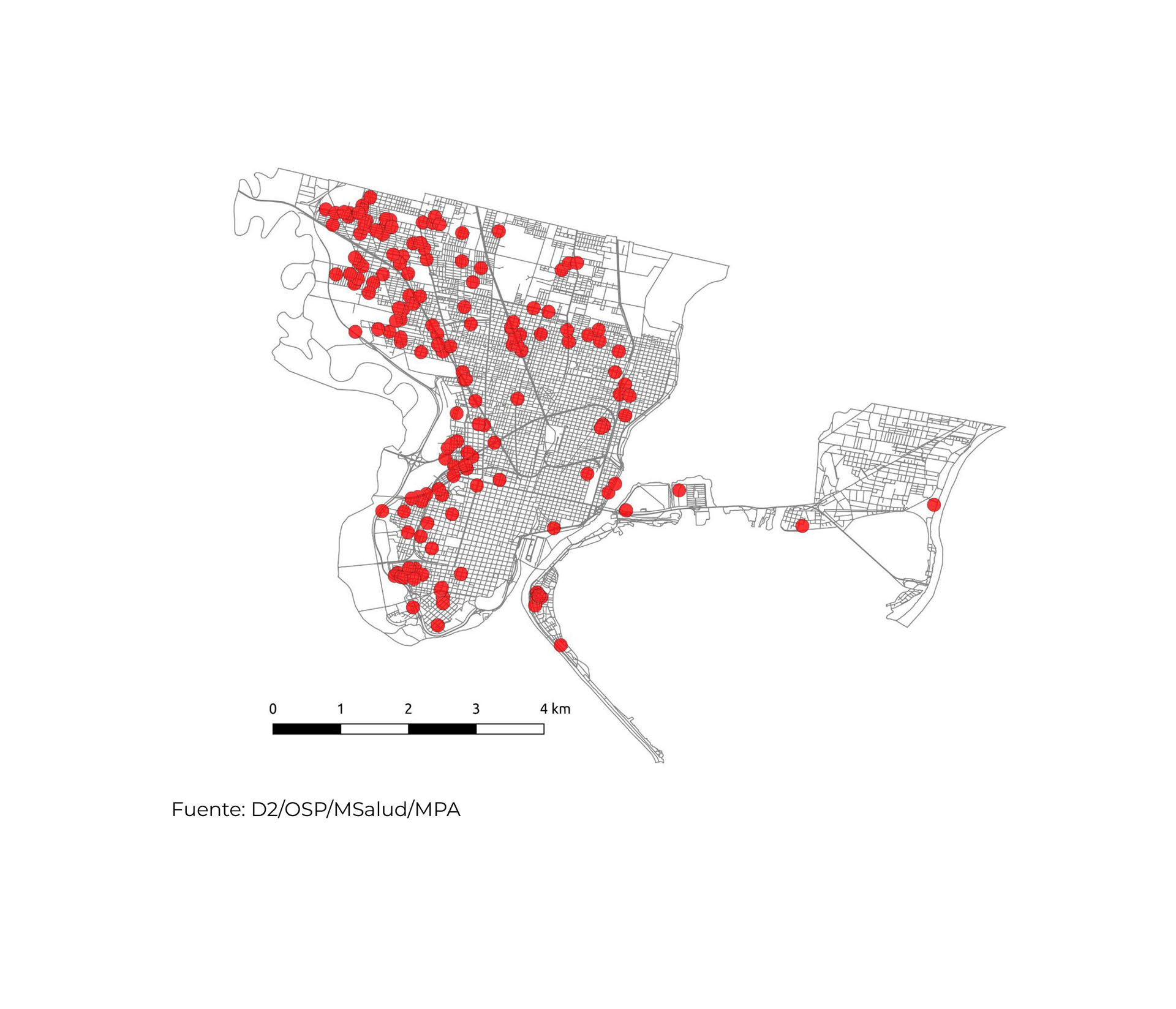 Distribución territorial de heridos por arma de fuego en la ciudad de Santa Fe