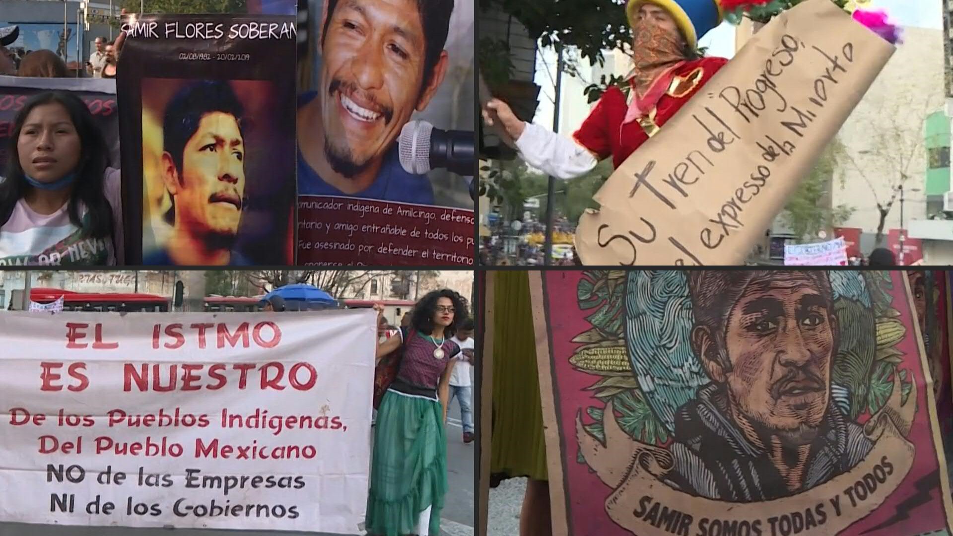 Cientos de personas protestaron el viernes en Ciudad de México al cumplirse un año de la muerte de Samir Flores, un activista que se oponía a un proyecto eléctrico del gobierno federal y que fue asesinado a balazos.
