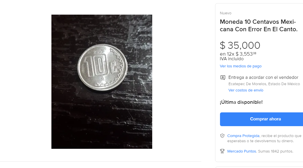 Moneda de 10 centavos. (Foto: Mercado Libre)