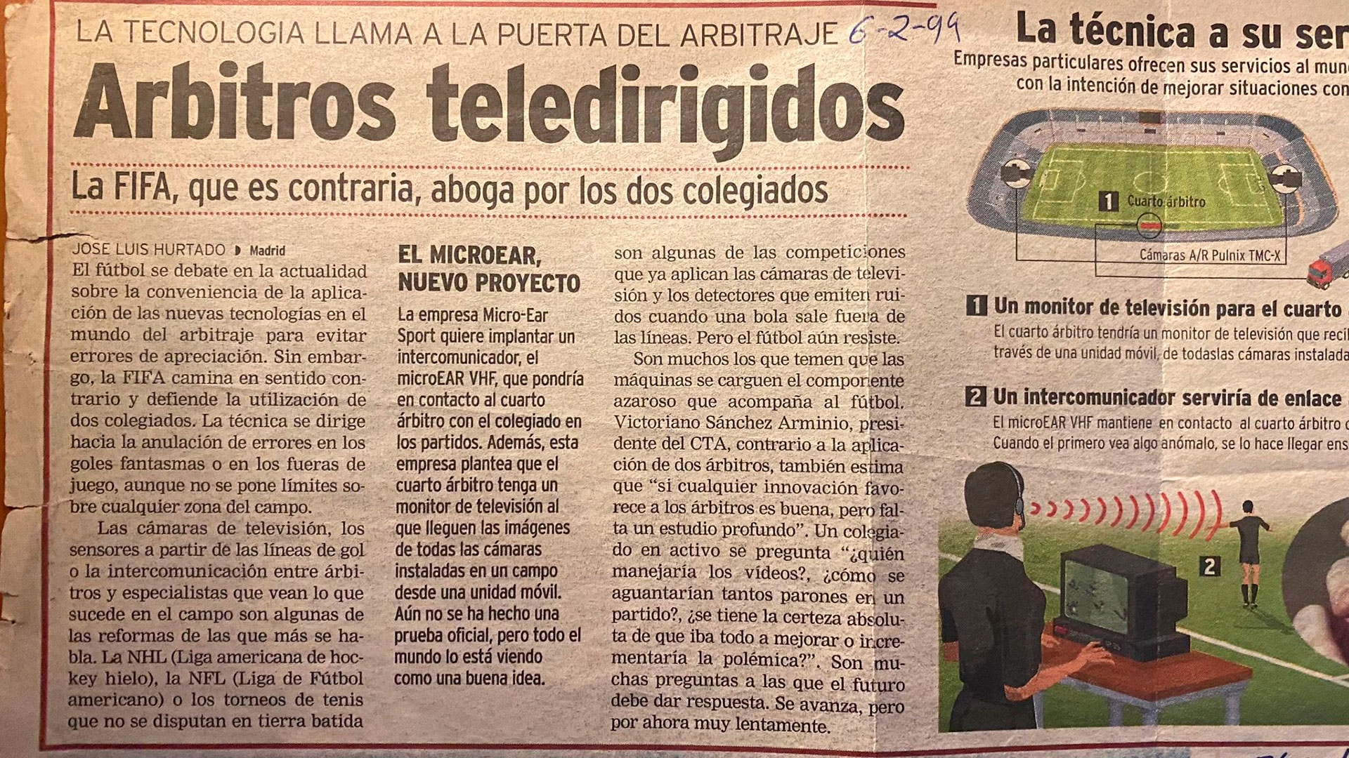 Artículo del diario Marca de 1999 que hablaba de la tecnología para resolver situaciones en fútbol
