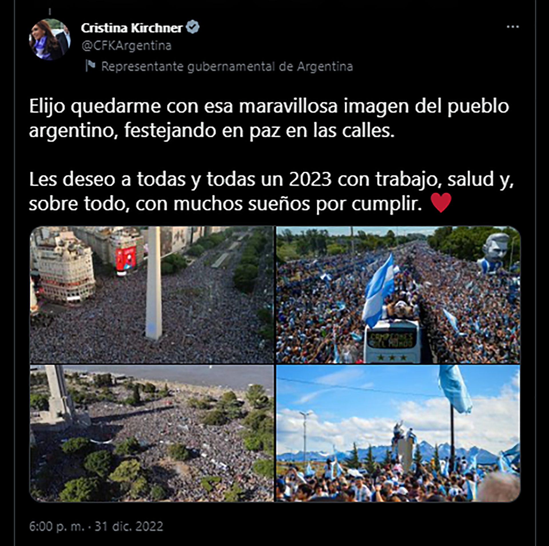 El tuit de Cristina Kirchner 