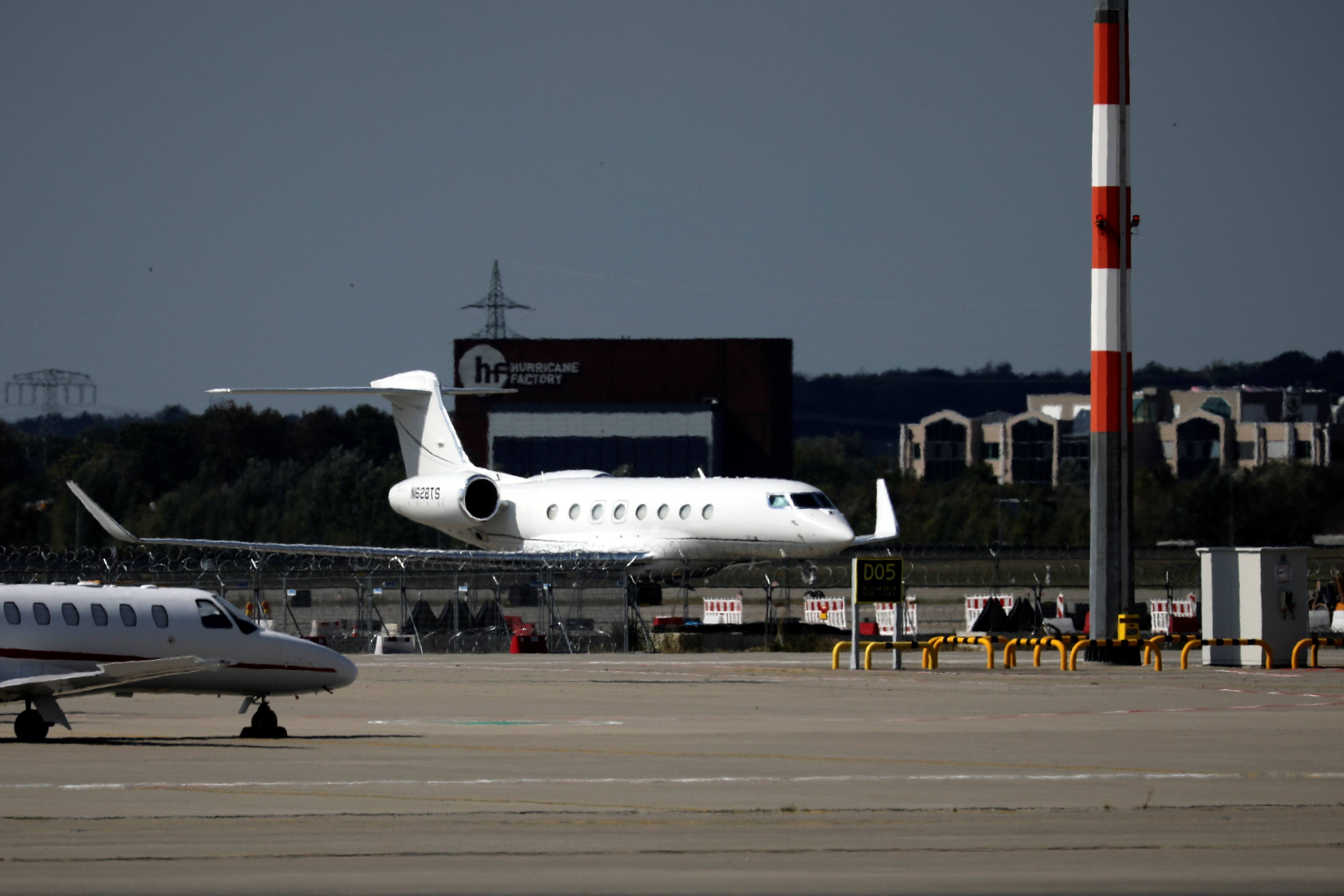 In this photo you can see one of the Gulfstream brand aircraft owned by Elon Musk, seen at the Willy Brandt airport in Berlin.  (REUTERS/Hannibal Hanschke)