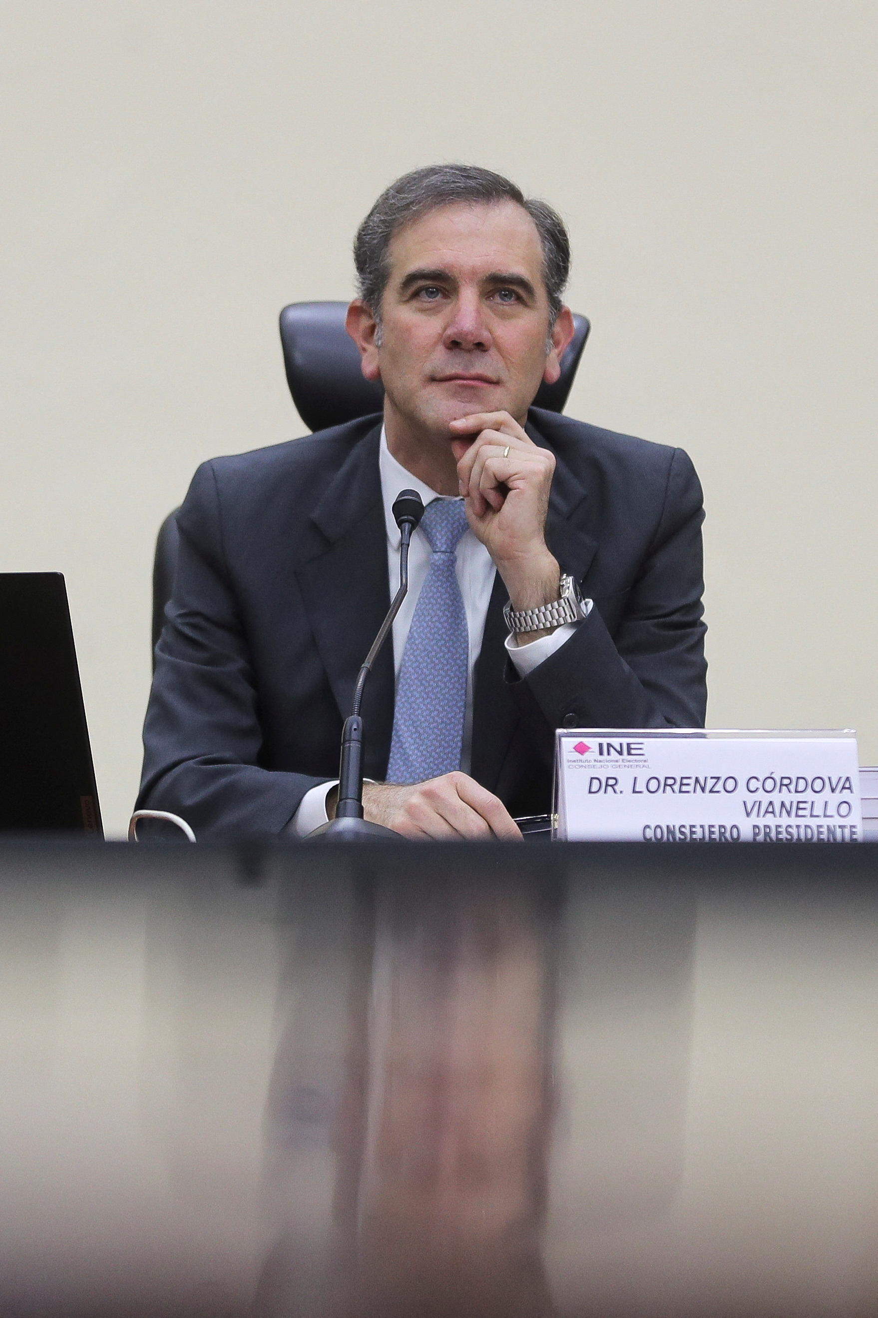 Lorenzo Cordova Vianello, President of the National Electoral Institute (INE), looks on during a general council session of the INE in Mexico City, Mexico. March 3, 2023. REUTERS/Raquel Cunha