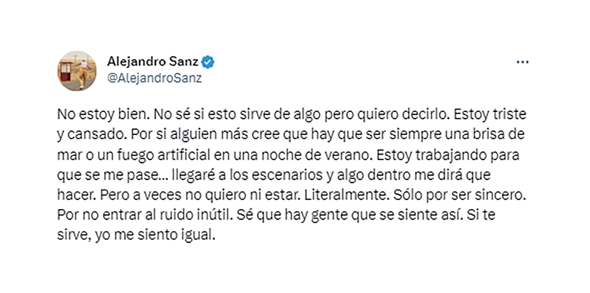 El tuit de Alejandro Sanz que preocupÃ³ a sus seguidores