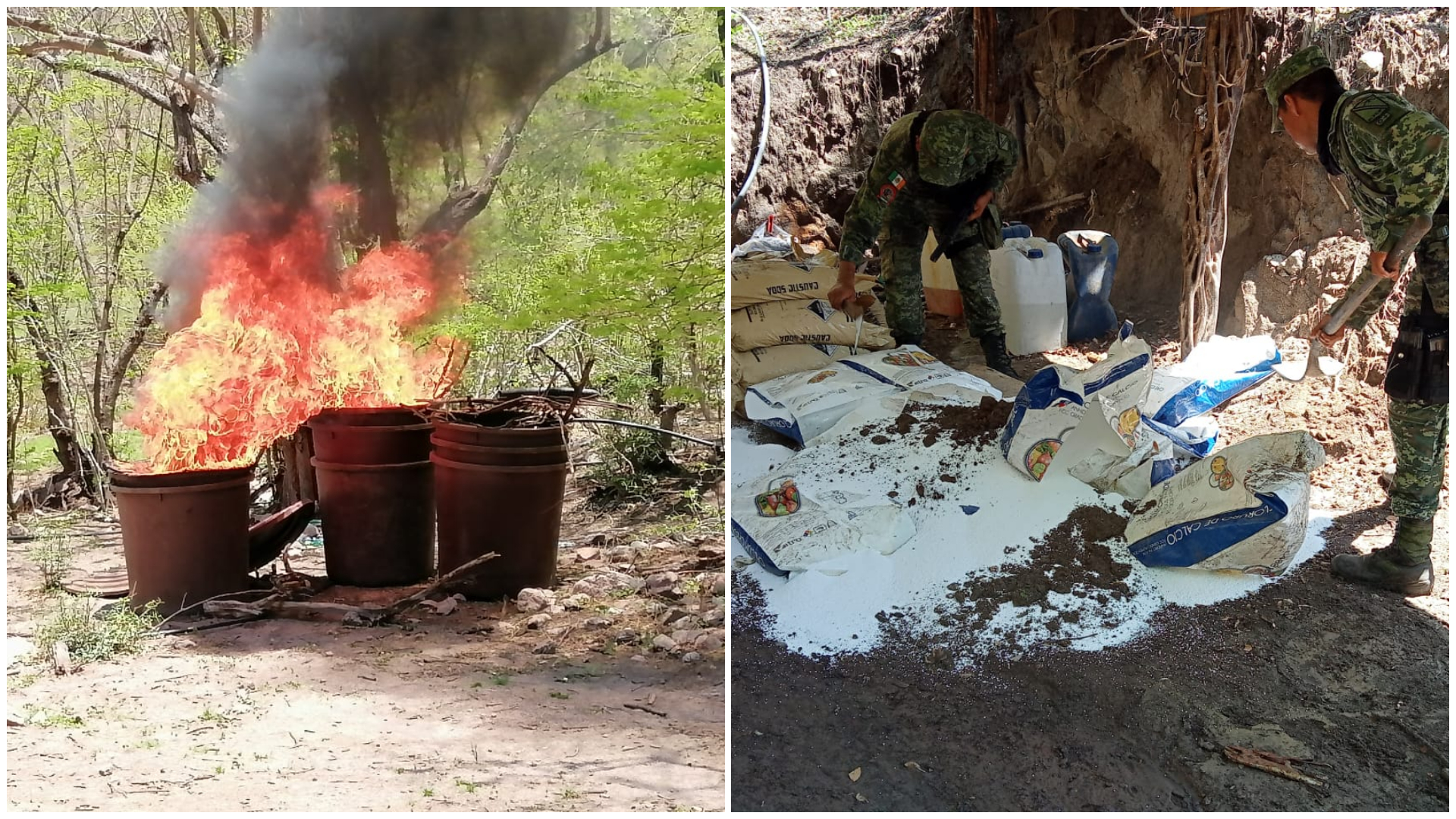 Elementos del ejército aseguraron seis laboratorios clandestinos en Sinaloa (Foto: Sedena)