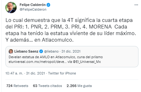 Felipe Calderón se lanzó contra Morena por estatua de AMLO en Atlacomulco: “ significa la cuarta etapa del PRI” - Infobae