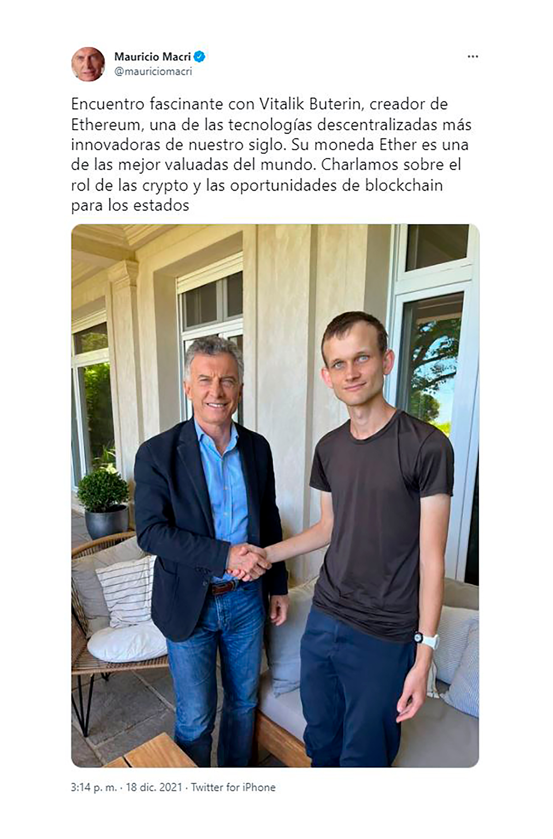 Mauricio Macri se reunió con Vitálik Buterin, el cerebro detrás de Ethereum  - Infobae