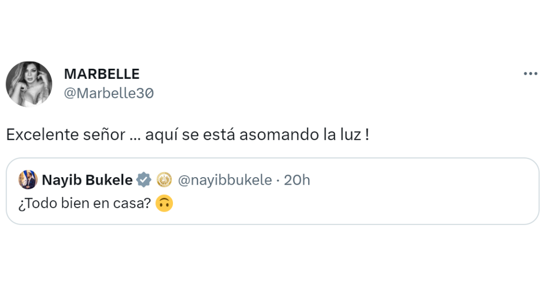 A través de su cuenta de Twitter, la cantante Marbelle compartió una publicación del presidente de El Salvador, Nayib Bukele. Crédito: @Marbelle30 / Twitter