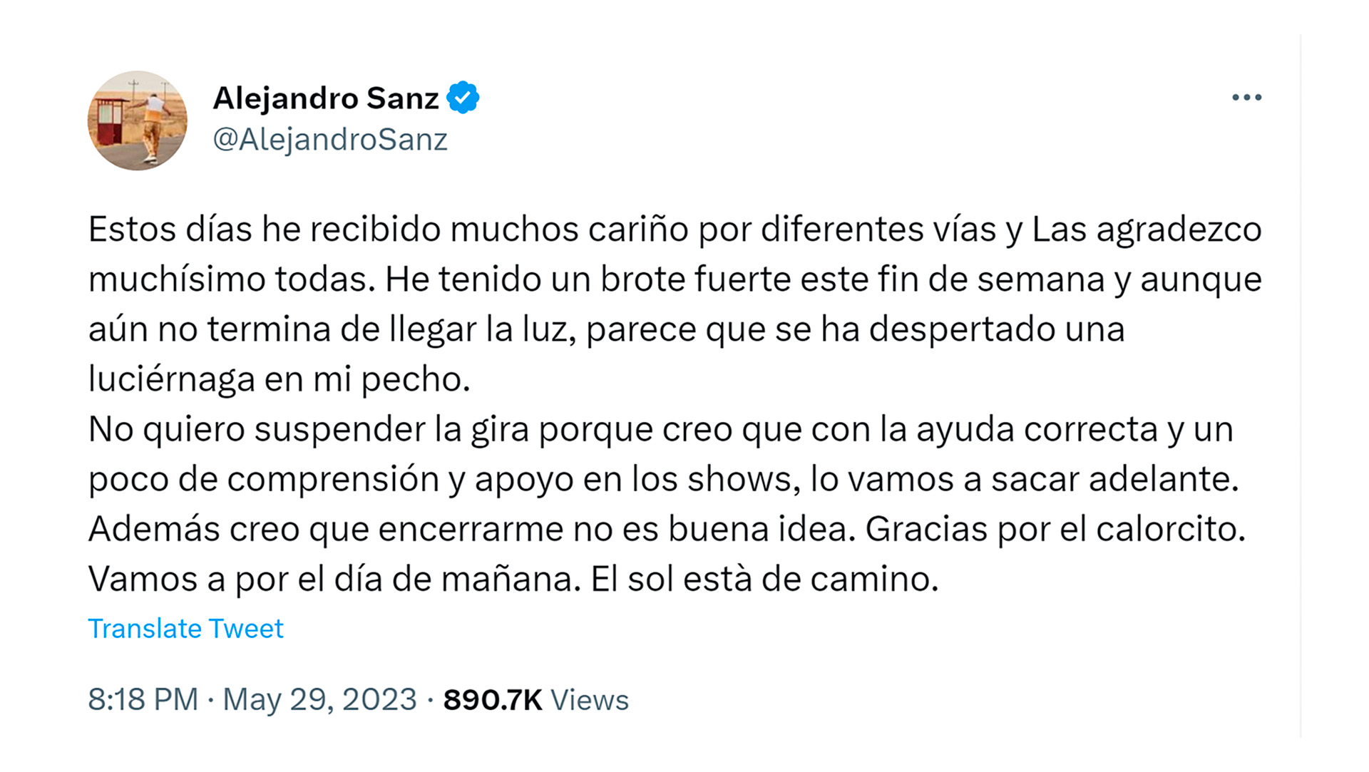 El nuevo mensaje de Alejandro Sanz
