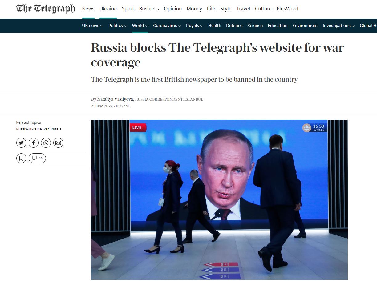El diario británico The Telegraph fue censurado por el Kremlin en Rusia (The Telegraph)
