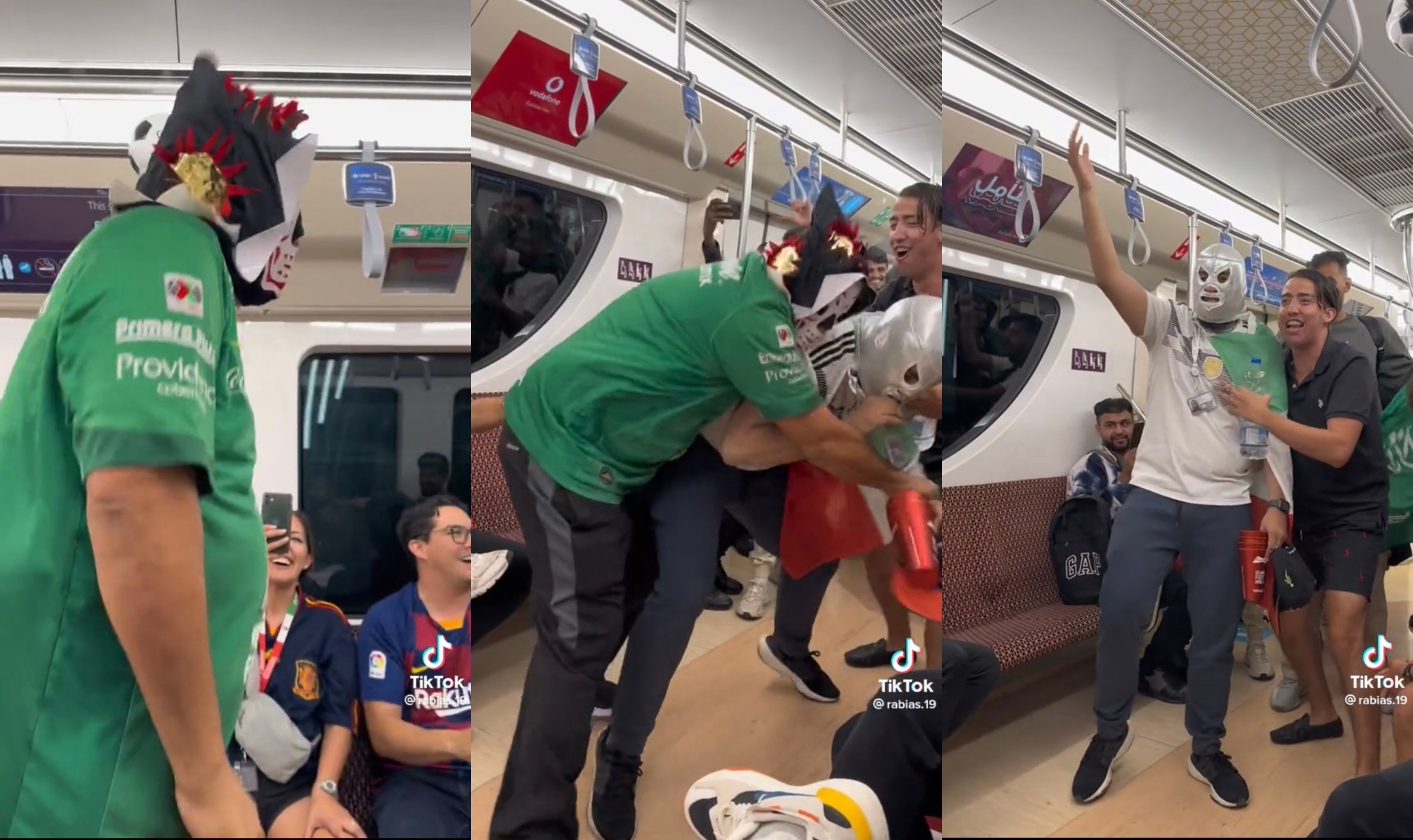 The iconic moment that Mexicans starred in the Doha metro went viral on social networks (Photo: Screenshot)