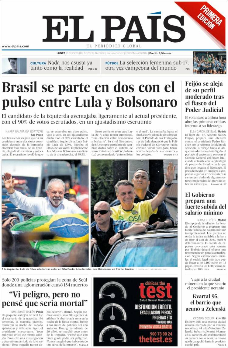 Front of El Pais, Spain on October 31, 2022
