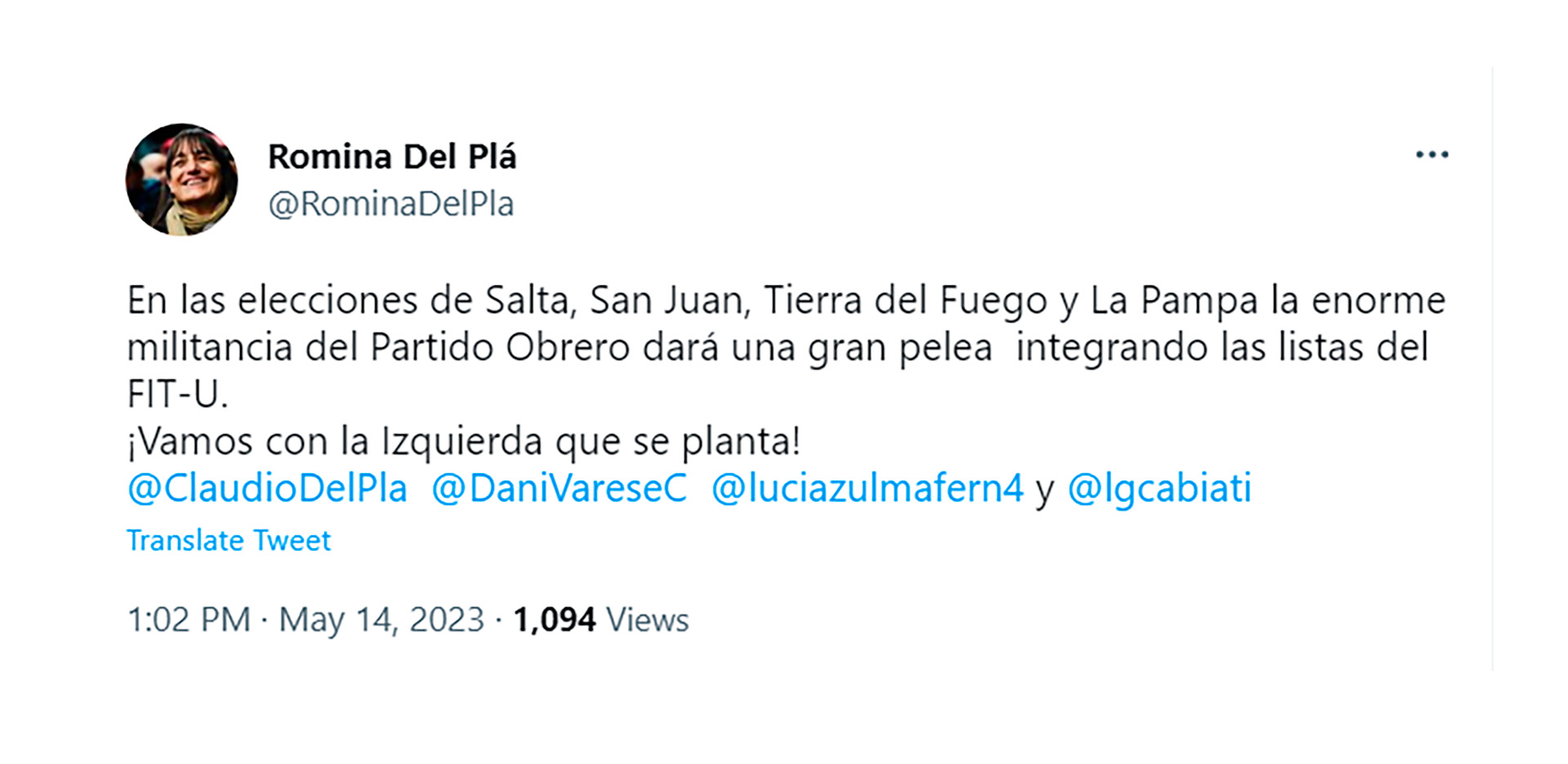 The support of Romina Del Plá to the candidates of the Left in the elections of Salta, San Juan, Tierra del Fuego and La Pampa